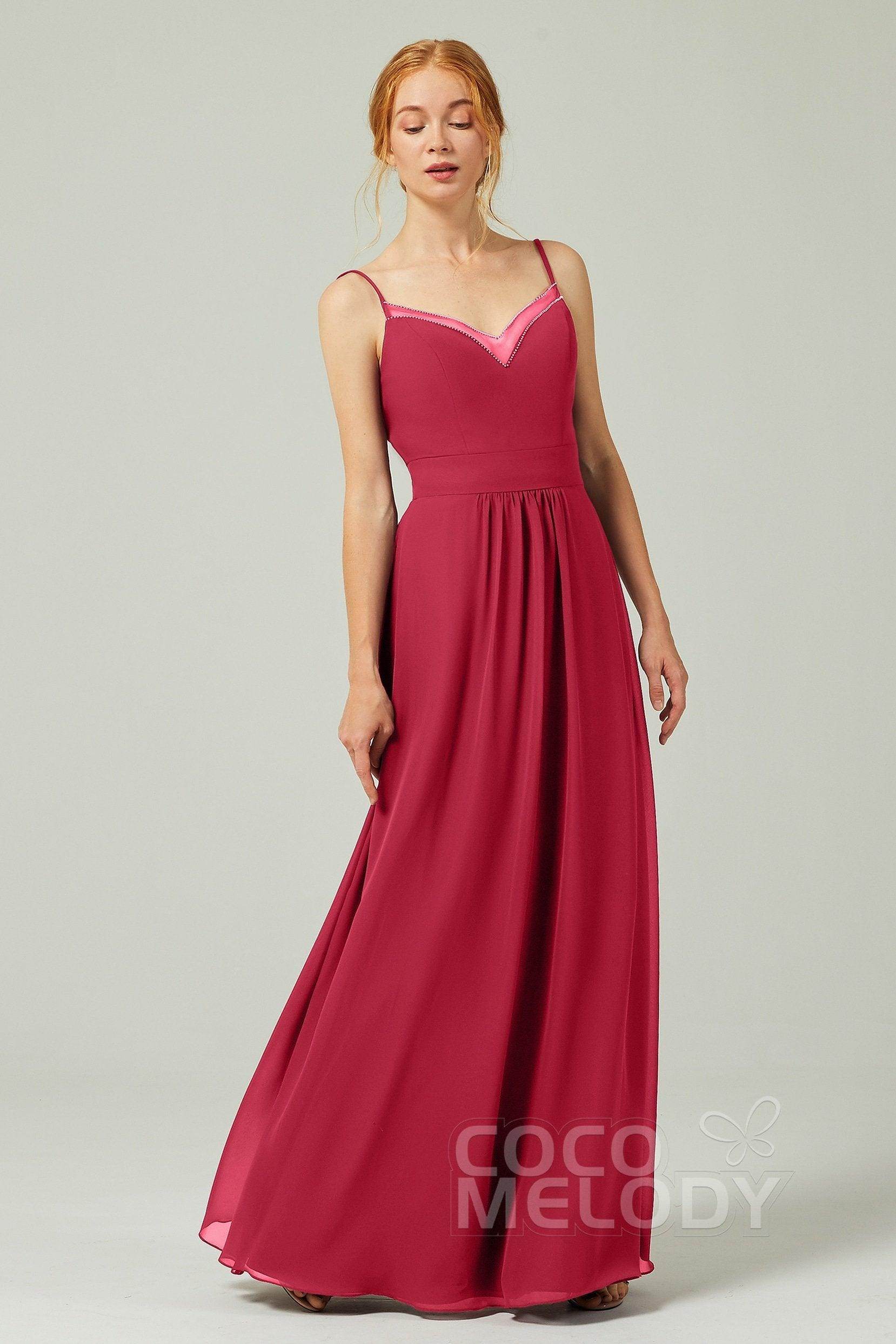 A-Line Floor Length Chiffon Bridesmaid Dress CB0293 - COCOMELODY